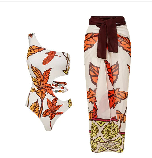 Madrid Beachwear Set - V-Neck Floral Ruffled Swimsuit