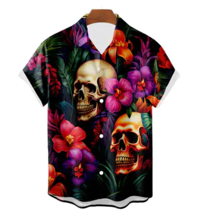 3D Printed Skull Hawaiian Shirt for Summer Beach Wear
